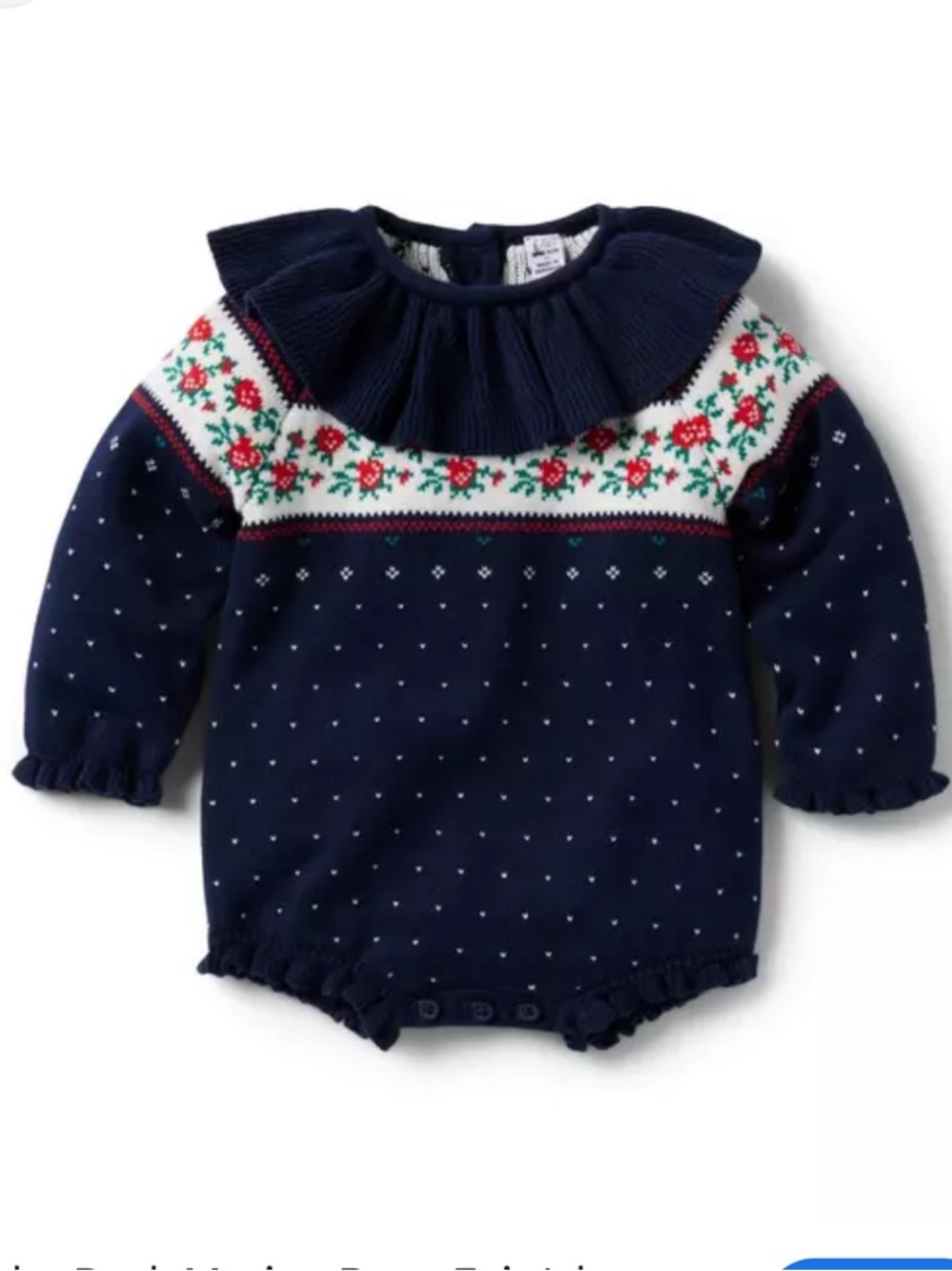 Janie and Jack Baby Girl Fair Isle Sweater Romper Navy Floral Ruffle 3-6M